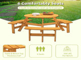 6-Person Outdoor Circular Wooden Picnic Table with 3 Built-in Benches for Patio Backyard 05669094