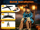 5.2FT Sitting Halloween Animatronic Scarecrow, Jump-Scare Moving Head with Creepy Sounds, Dual 79723593