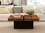 Modern Square Floating Coffee Table Okume Wood Veneer 4-Section Storage Walnut & Black 38653961