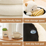 Round Storage Ottoman, Modern Sherpa Footstool, Teddy Vanity Stool with Flip-Top Tray, Makeup Chair 92997775