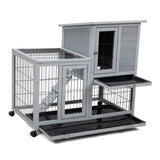 ZNTS Detachable Rabbit Hutch with Removable Tray and Rolling Casters, Gray+White W2181P190614