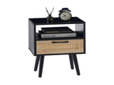 15.75" Rattan End table with drawer and solid wood legs, Modern nightstand, side table for living 92626567