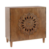 Rustic Hand-Carveden 2-Door Cabinet Boho Accent Storage Cabinet with Floral Design, Solid W2729P239174