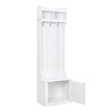 ON-TREND Minimalist Slim Hall Tree Cabinet & 6 Hanging Hooks, Multi-functional Storage Bench 03416397