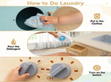 Blue Kids Wooden Toy Washing Machine Playset, Realistic Rotating Wheel & Removable Sink 28716823