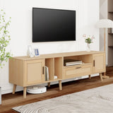 ZNTS Rattan TV Stand with 2 Cabinets & 2 Open Shelves, Rattan-inspired Media Console Table for TVs up to WF324250AAP