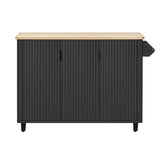 K&K 51" Fluted Kitchen Island with Drop Leaf, Farmhouse Accent Kitchen Island on Wheels with N707P221446B