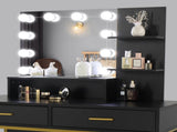 Large Vanity Set with 10 LED Bulbs, Makeup Table with Cushioned Stool, 3 Storage Shelves 2 Drawers, 16283286