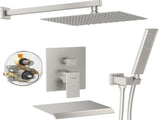 Male NPT Brushed Nickel Shower System, 12 Inch Shower Fixtures Rain Shower Head with Handheld Shower 10324049