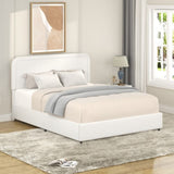 Liv Patented 2-Drawers Storage Bed Queen Size Ivory Boucle Upholstered Platform Bed, Curved Stitched B083P156198