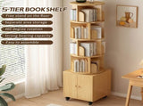 Rotating Bookshelf, 360 Degree Display 5 Tier Corner Bookshelf with Drawer for Small Space, Floor W2641P375499