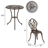 European Style Cast Aluminum Outdoor 3 Piece Tulip Bistro Set of Table and Chairs Bronze 34751352