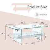 43.3 Inch Modern Two-Tier Coffee Table - An Elegant Combination of Clear Glass and White Marble W2920P226070