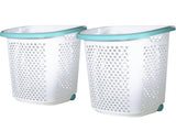 2 Bushel Rolling Plastic Laundry Hamper with Pop-up Handle, White, 2 Pack 54116224