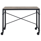 ZNTS Rustic Oak and Black Writing Desk with Wheels B062P184534