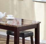 3-Piece Counter Height Glossy Print Marble Breakfast Table with Stools, Espresso T2574P164801