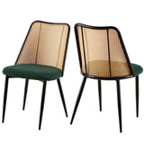 ZNTS Green Rattan Dining Chairs Set of 2,Boucle Chairs with Natural Cane Back, Upholstered Dining Room W1164P218678