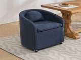 059-Set of 1 Chenille Fabric Dining Armchair With Back Cushion and Universal Wheels,Blue W527P242556
