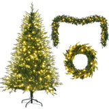 ZNTS 6FT Pre-Lit Aspen Fir Artificial Christmas Tree with Wreath & Garland,Grass Green Xmas Tree with 380 21108822