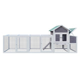 Gray Wooden Chicken Coop Outdoor Hen House with Run, Waterproof Roof & Nesting Box, Rabbit Duck W773P326843
