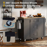 K&K Rolling Kitchen Island with Storage, Kitchen Cart with Rubber Wood Top, 3 Drawer, 2 Slide-Out WF316599AAB