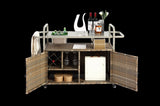 Outdoor Bar Table, Wicker Bar Cart with Cabinet, Patio Serving Cart with steel Top, with one ice W640P253278