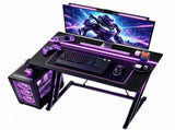 31.5" Z-Shaped Faux Carbon Fiber Veneer Gaming Desk P2 Particleboard Iron Pipe Computer Desk with 72974532