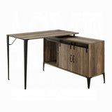 ZNTS Rustic Oak Writing Desk with Sliding Barn Door B062P209220