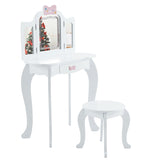 Kids Vanity Table and Chair Set, 2-in-1 Girls Vanity with Tri-Folding Mirror & 3-Color LED Lights, 1 82572656