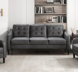 Gray Polished Microfiber Upholstered 1pc Sofa Button Tufted Contoured Arms Solid Wood Frame Couch B011P206272
