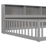 ZNTS Full Floor Bed with Side Bookcase,Shelves,Guardrails,Grey W504142774