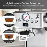 ZNTS 20 Bar Professional Espresso Machine with Milk Frother, Single & Double Shot, ESE Pod Compatible, W1002P292436