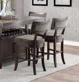 Rustic Aesthetic Dark Cherry Finish Counter Height Chair Set of 2 Wood Framed Nailhead Trim Fabric B011P184614
