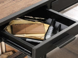 Industrial L-Shaped Desk with 2 Drawers and Shelves, Brown finish B356P402608