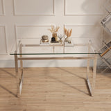 51" Modern Minimalist Rectangular Glass Dining Table for 4-6 with 0.31" Tempered Glass Tabletop and 53938624