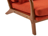 High Back Solid Wood Armrest Backrest Iron Frame Linen Indoor Leisure Chair Burnt Orange Color 38814558
