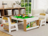 Kids 2 in 1 Play Table & 2 Chairs Set,with 7 Storage Compartments,Compatible with LEGO Building W282P182328