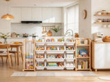 3-in-1 Wooden Toy Organizer with Stuffed Animal Storage, Bookshelf & 12 Bins, Multi-Function Storage 09264290