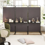 3-Panel Folding Divider with Lockable Wheels and 3 Metal Shelves Brown 47056717