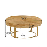 Modern round coffee table Wooden carving pattern coffee table with metal legs for living room W757P186929