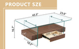 ZNTS 43.3 Inch Modern Two-Tier Coffee Table - Clear Tempered Glass and Dark Wood Grain, Multifunctional W1151P232626