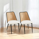 Off White Rattan Dining Chairs Set of 2,Boucle Chairs with Natural Cane Back, Upholstered Dining W1164P218677