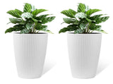 Set of 2 Faux Rattan Tall Planters Outdoor Indoor Large Planters with Water Level Monitor Inner W3213P311467