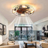 Caged Ceiling Fan With Light, 20'' farmhouse Low Profile Ceiling fan Lights With Remote Control, W1340103792