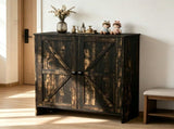 2-Door Barn Door Shoe Cabinet Made of Triamine Particleboard Black Square Shoe Cabinet with 73502453