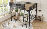 Queen Size Loft Bed with Ladder, Metal Queen Loft Bed with Storage Shelves, High Loft Bed for Kids W2580P316650