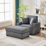 55" Oversized Chaise Lounge Chair Indoor with Ottoman and Storage, Comfy Corduroy Sleeper Chair with W3373P330166