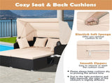 Beige Rattan Daybed Lounge W/ Retractable Top Canopy Side Tables Cushions 95150897
