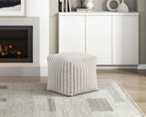 Square Pouf Plush Off-White Corduroy Fabric Upholstery Modern Ottoman, Footstool, Non-Slip Floor B011P251647