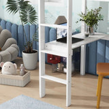 ZNTS Twin High Loft Bed, Rubber Wood Loft Bed with Safety Guardrail, built-in desk, ladder,White W504P206979